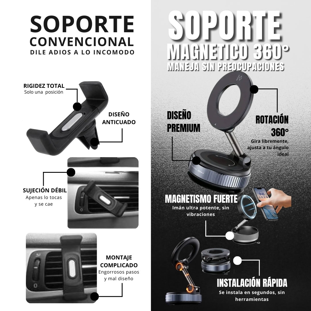 Soporte Magnético 360° con Ventosa – Fijación Súper Segura para Móvil en cualquier superficie